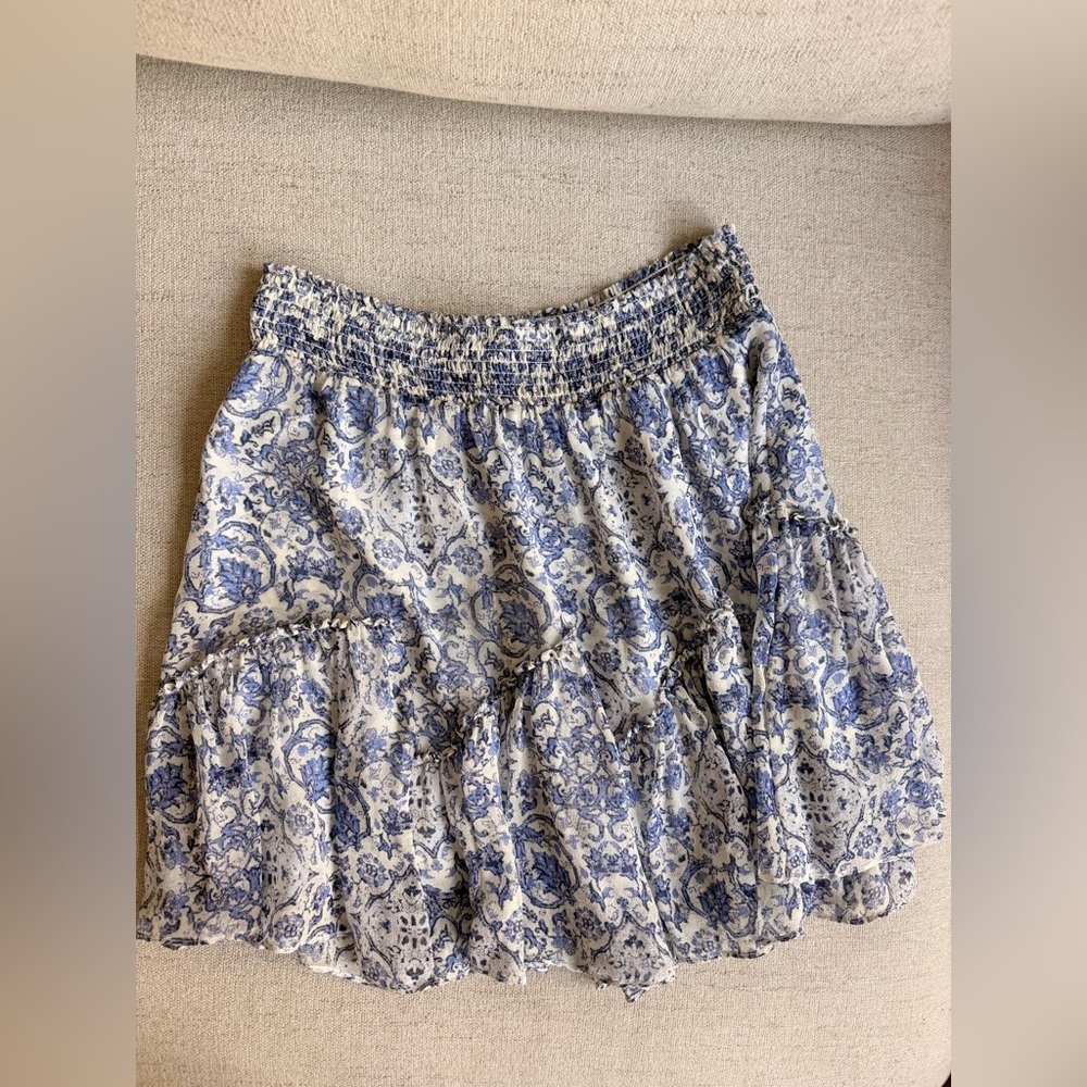 INTERMIX Blue and White Printed Ruffle Tier Skirt